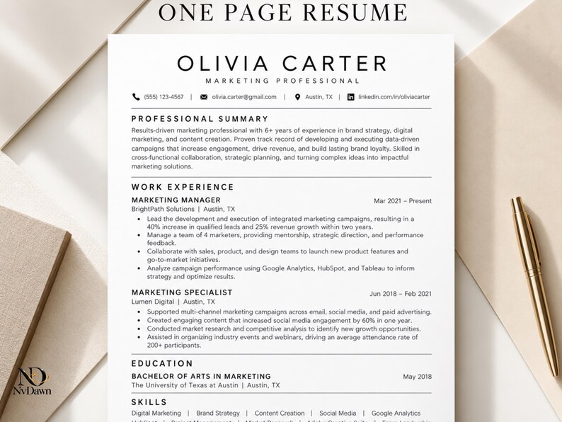 ATS Friendly Resume Template for Word & Google Docs, Editable ...