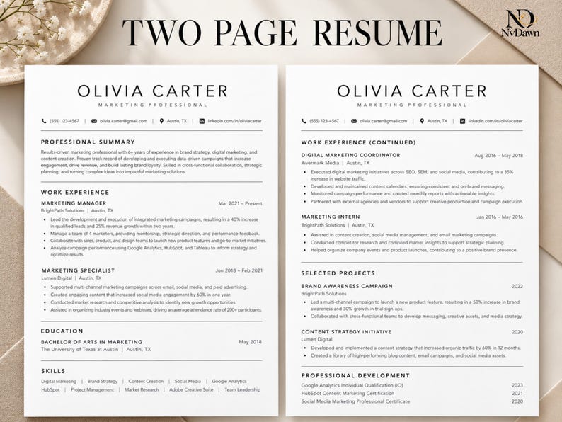 ATS Friendly Resume Template for Word & Google Docs, Editable ...