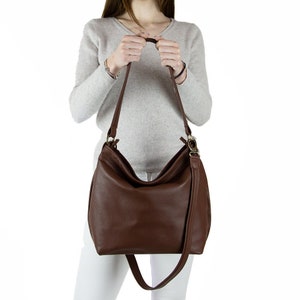 Brown Leather hobo crossbody purse- Slouchy women shoulder bag - Soft handbag crossbody with zipper -Brown Medium hobo bag - Gift for wife