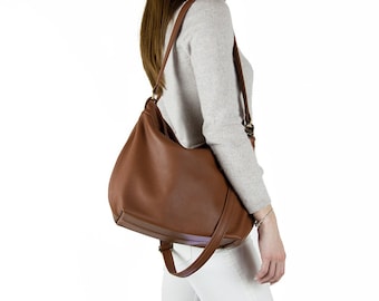 Women leather hobo bag cognac brown, Soft and slouchy leather hobo purse, Crossbody shoulder bag with strap -Slouchy hobos - Gift for her