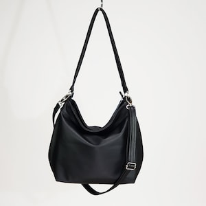 Bolso hobo de piel negra en piel suave para mujer - Bolso bandolera hobo - MEDIUM HELEN