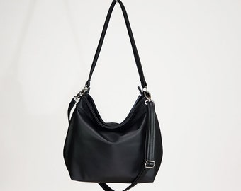 Black leather hobo bag in soft leather for women - Crossbody hobo purse - Slouchy purse - Black shoulder bag - Black soft bags -Gift for her