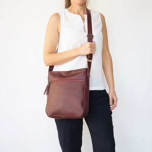Sacs à bandoulière en cuir pour femme - Sac à bandoulière souple rouge - Sac messager en cuir - Sac à main cartable pour femme - STELLA