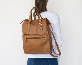 Bruine leren rugzak - Uniseks echt leren rugzak - Grote rugzak - Grote rugzak - Bruine rugzak - Bruine leren laptoptas - Cadeautas