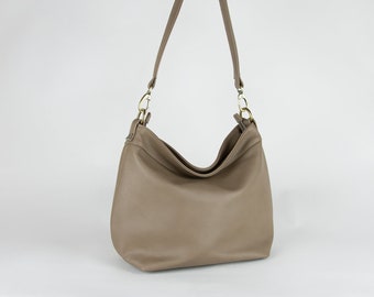 Leather hobo bag - Slouchy women purse - Soft leather shoulder bag - Gift for women - Crossbody hobo purse - Khaki bag - Everyday handbag