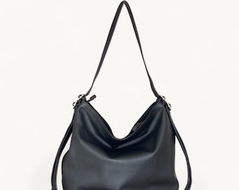 Black Pebbled Vegan Leather Convertible Backpack Shoulder Tote Hobo Bag Merrin Convertible Backpack In Pebbled Leather - Black – HOBO main image 2