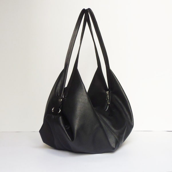 Black leather bag - Soft leather bag - Slouchy leather bag - Large women leather purse - Leather Handbag - DeLUNA bag