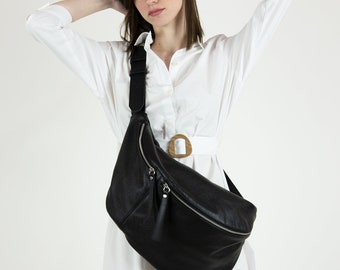 Large Leather Sling Bag Handmade Fanny Pack Womens Sling - Etsy
