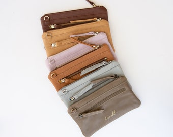 Carteras de pulsera de cuero delgado - Cartera de teléfono suave mantecosa - Cartera pequeña con cremalleras y correa para la muñeca - Cartera minimalista - Regalo para ella