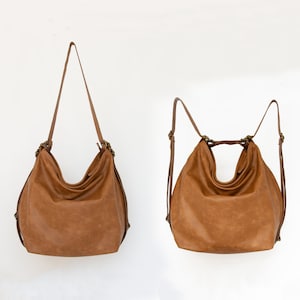 Braune wandelbare Rucksack-Geldbeutel - Wandelbare Umhängetasche - Große Leder Schultertasche - Hellbraune Lederhandtaschen -Übergroße slouchy Tasche -Geschenk