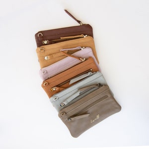 Slim Leather Wristlet Wallets - Buttery Soft phone wallet - Small wallet with zippers and wrist strap