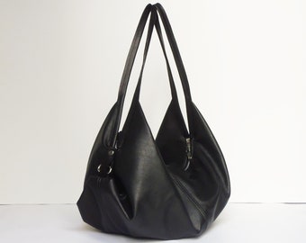 Schwarze Ledertasche - Weiche Ledertasche - Slouchy Ledertasche - Große Frauen Leder Geldbörse - Lederhandtasche - DeLUNA Tasche