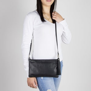 Black Leather Bag - Small leather cross body bag women - Black leather clutch - Small cross body clutch -Wristlet purse -Black wallet purse