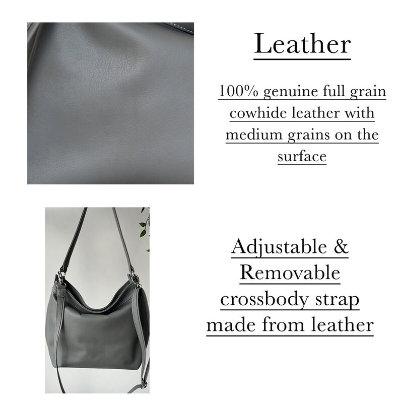 Grey leather hobo bag Hobo purse Leather hobo bag Crossbody bag women Soft shoulder bag women Slouchy purse Gifts for girls image 6