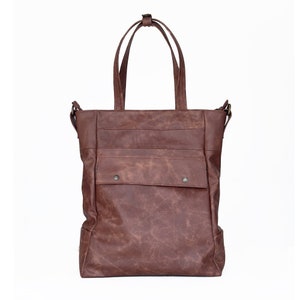 Large convertible backpack unisex - Brown leather tote bag - Convertible laptop bag - Oversized leather tote - Organiser bag - Gift for her