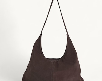 Schokobraune Wildleder Hobo Tasche, große italienische Wildleder Umhängetasche, Dunkelbraune Slouchy Tasche, Damen Wildleder Handtasche Braun , Boho Geldbörse