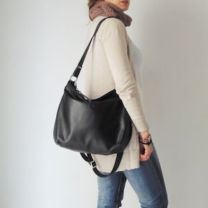 Sac en cuir noir - Sac hobo en cuir noir - Sac en cuir souple pour femme - Sac hobo bandoulière noir - Sac à bandoulière souple noir - Cadeau pour elle
