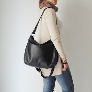 Black leather bag - Black leather hobo - Soft leather bag women - Black crossbody hobo purse -Black slouchy shoulder bag - Gift for her