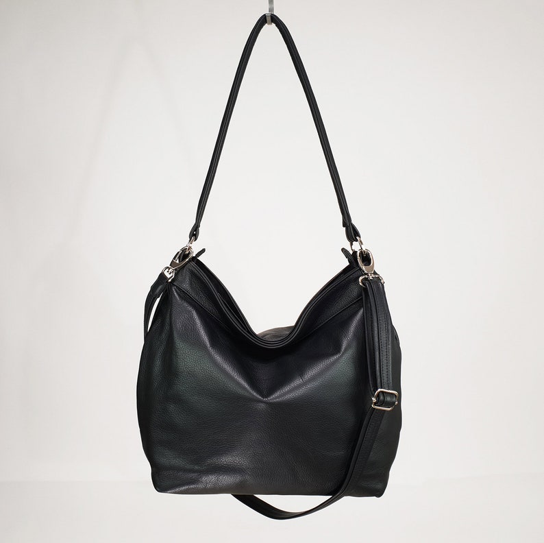 Black Leather Hobo Bag Cross Body Hobo Bag Women Laptop Etsy