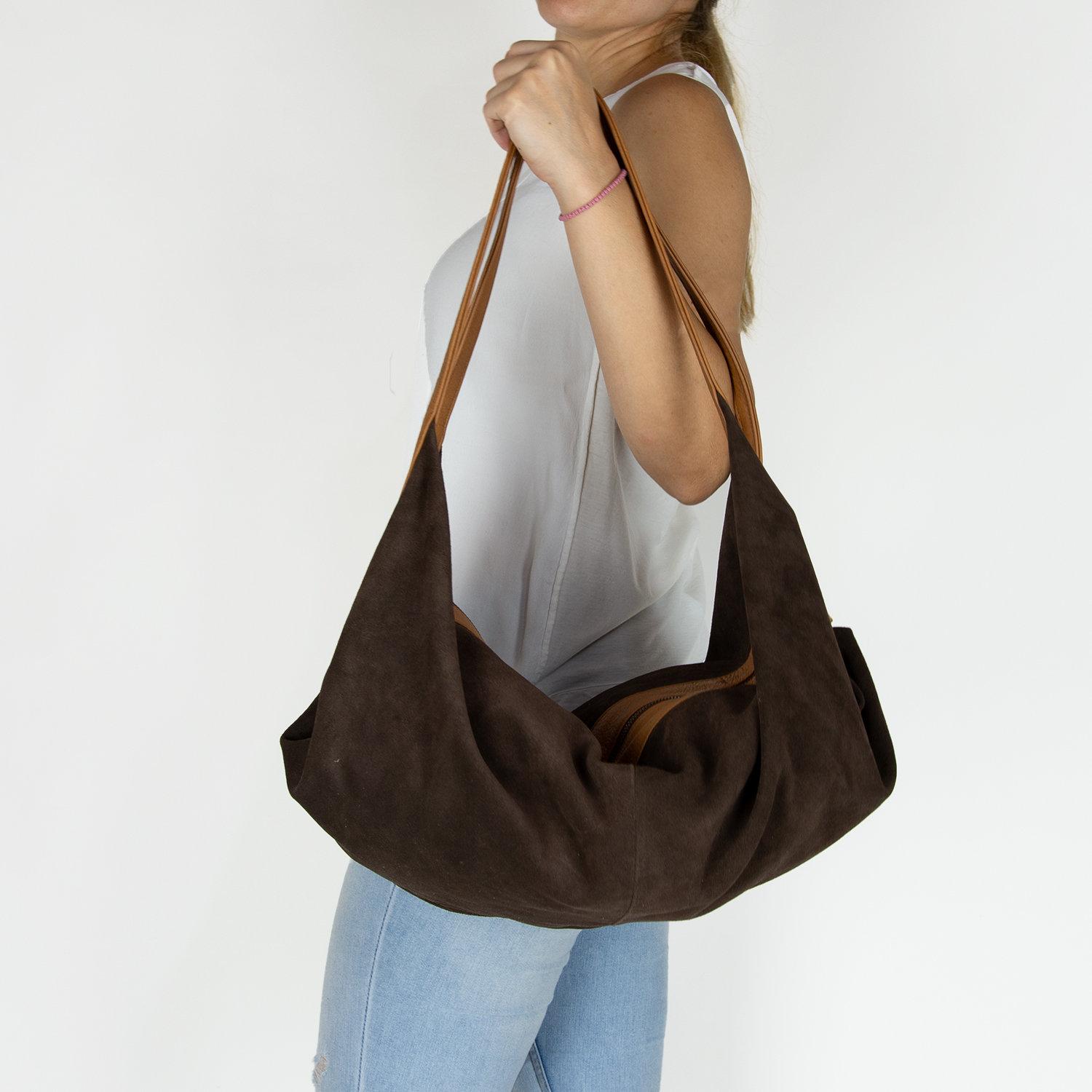 Large suede hobo bag hotsell