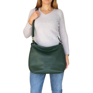 Green leather purse Everyday leather bag Leather hobo bag Slouchy crossbody bag Soft hobo purse for women Gift for her Green bag image 4