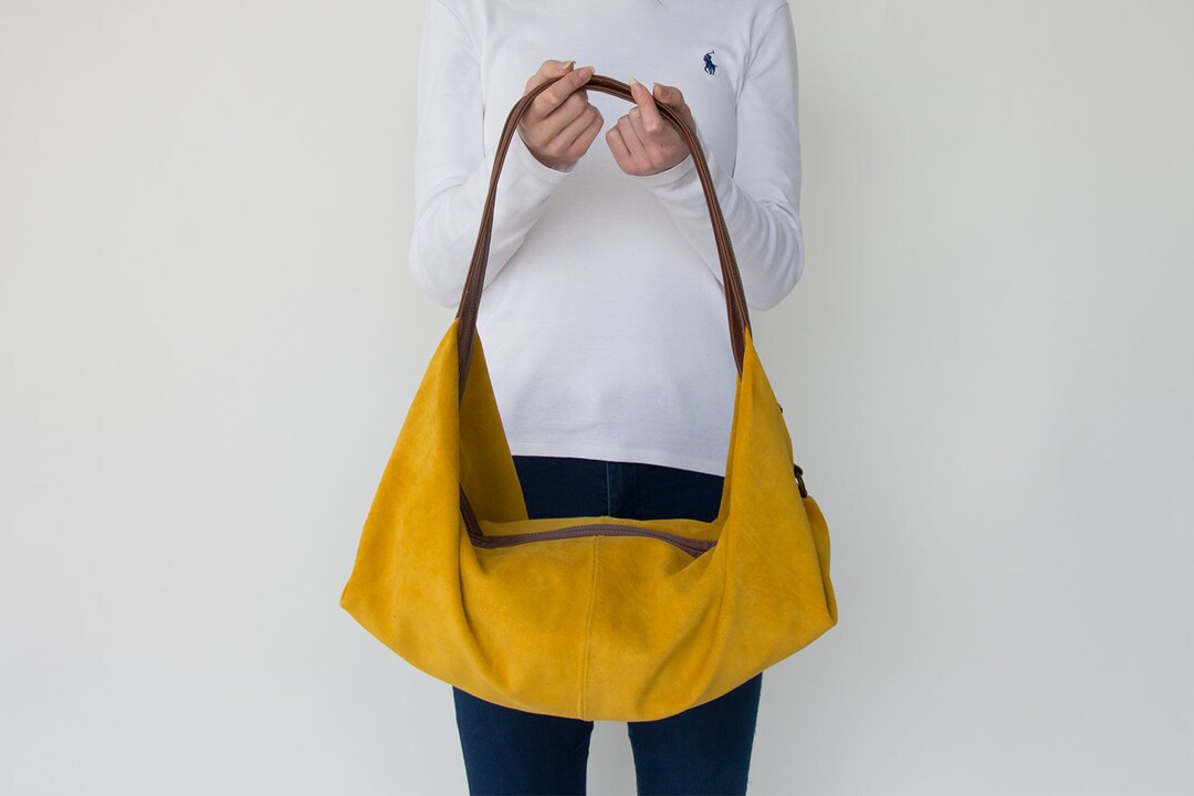 Mustard Leather Bag Large Suede Handbags Soft and Slouchy Leather Bag