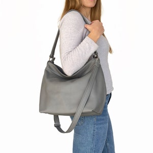 Grey leather hobo bag Hobo purse Leather hobo bag Crossbody bag women Soft shoulder bag women Slouchy purse Gifts for girls image 3