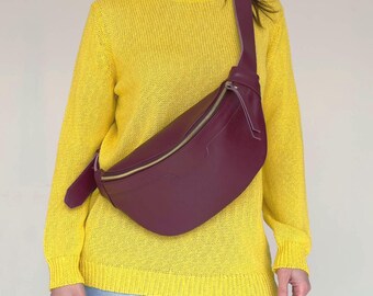 Riñonera de cuero personalizada - Bolso bandolera rojo para mujer - Riñonera roja - Riñonera suave - Bolso de pecho - Regalo para ella - Bolso de cinturón de cuero