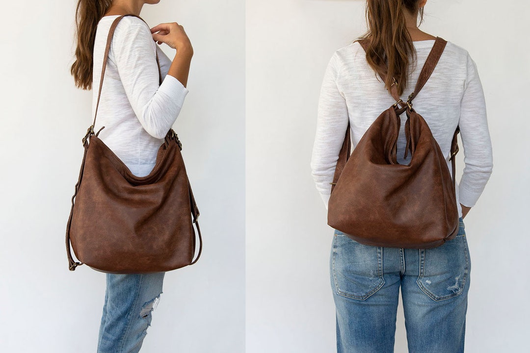 Brown leather shoulder bag Slouchy hobo bag Convertible Etsy 日本