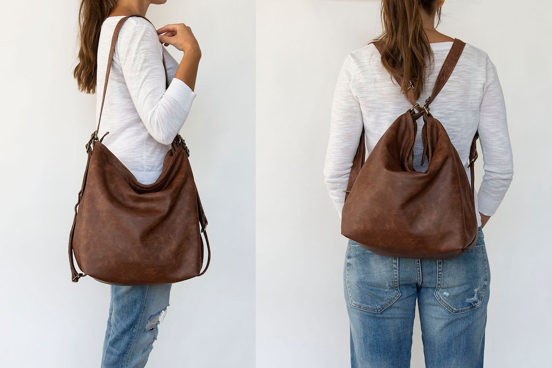 Brown leather shoulder bag Slouchy hobo bag Convertible Etsy 日本