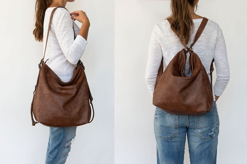 Bolso bandolera de cuero marrón Bolso hobo Slouchy Bolso hobo de cuero convertible Bolso grande y suave para mujer imagen 1