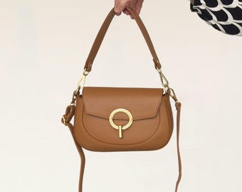 Kalbsleder Leder Crossbody Bag - Mini Top Handle Geldbörse - Damen Soft Tan Handtasche