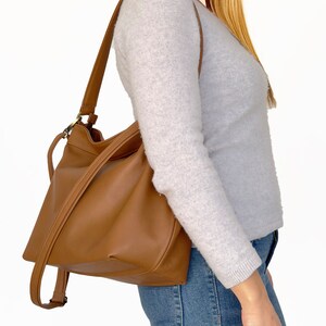 Tan slouchy shoulder bag in soft leather - Women cross body hobo purse - Leather hobo bag - Women's large slouch purse - Soft shoulder bag image 5