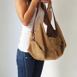Wildleder Ledertasche - Weiche Ledertasche - Slouchy Ledertasche - Schultertasche - Leder Handtasche - DeLuna - Große Slouch Wildleder Geldbörse - Geschenk für sie