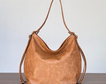 Tan Convertible Backpack Purse - Convertible Cross Body Bag  display picture 1