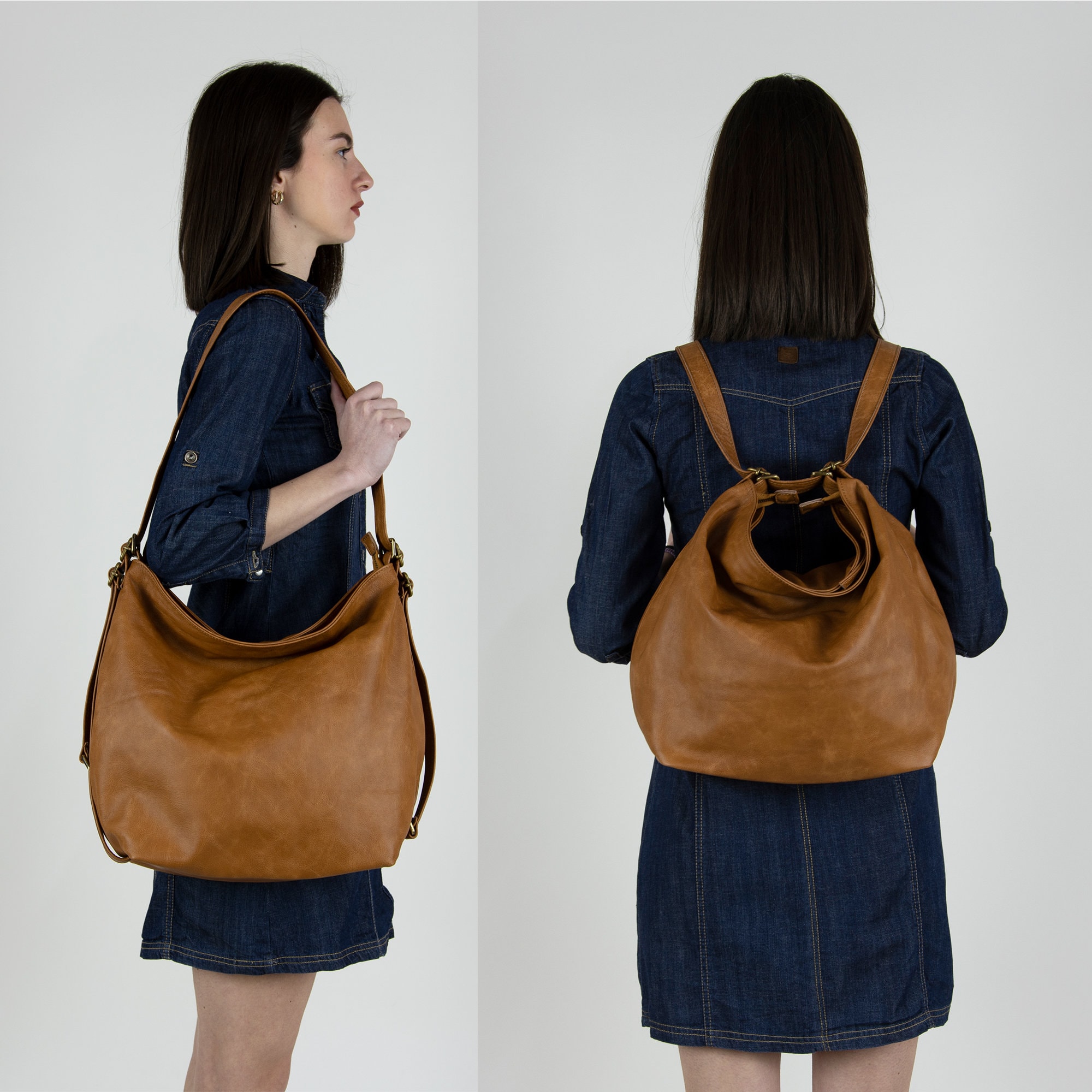 Tan Convertible Backpack Purse - Convertible Cross Body Bag  display picture 1