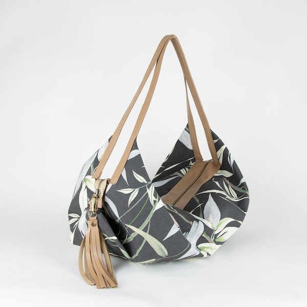 Geometric Floral Fall-Gray Shoulder Handbag