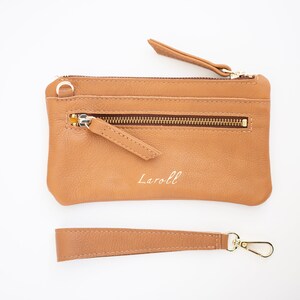 Cartera de pulsera de cuero - Teléfono de cartera de cuero pequeño - Cartera de llavero de pulsera - Carteras delgadas para mujer - Bolsa suave mantecosa - Regalo para ella imagen 8