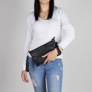 Black small crossbody leather purse - Black wristlet bag - Wristlet purse phone bag - Soft crossbody bag clutch - Gift for her - Slim clutch