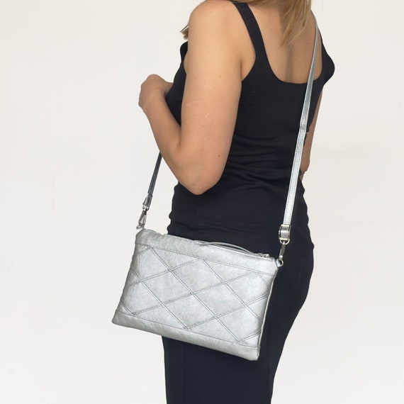 Silver Quilted Crossbody Bag Metallic Genuine Leather Purse Rock Quilted Diamond Style Purse Minimalist Evening Clutch Silver Gift Etsy Ireland