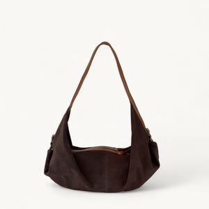 Brown suede leather bag - Large hobo bag - Slouchy handbag - Shoulder bag for women in suede - Oversized shoulder purse - Sling bag - Gift image 1