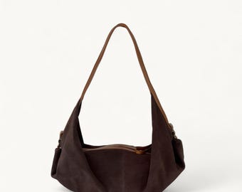 Brown suede leather bag - Large hobo bag - Slouchy handbag - Shoulder bag for women in suede - Oversized shoulder purse - Sling bag - Gift