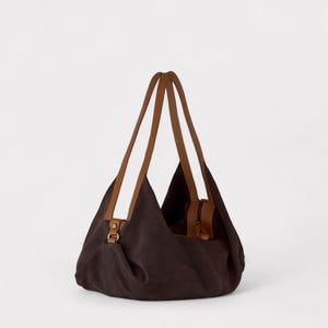 Brown suede leather bag - Large hobo bag - Slouchy handbag - Shoulder bag for women in suede - Oversized shoulder purse - Sling bag - Gift image 2
