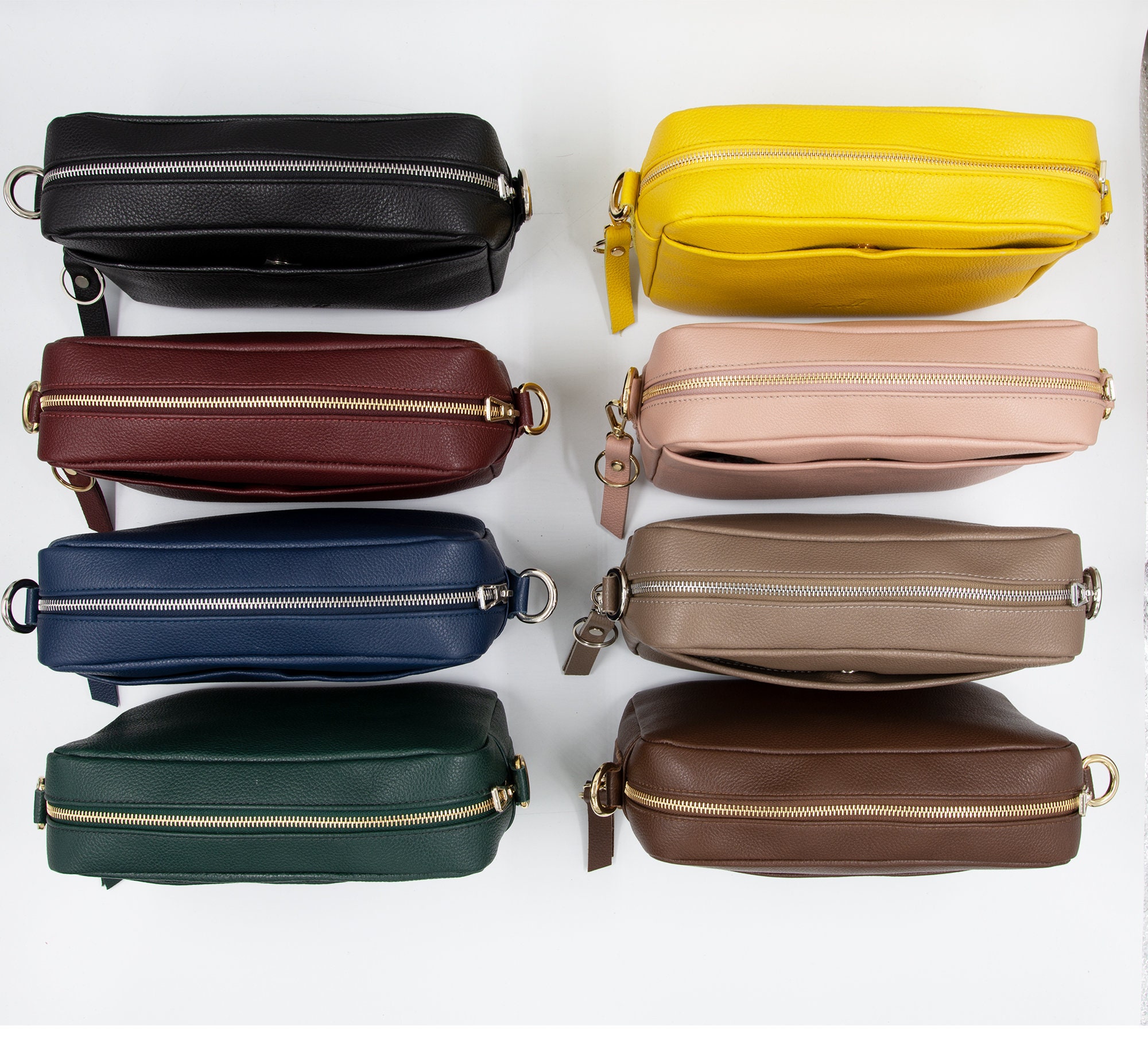 本革カメラバッグ、ソフトブルーイタリアンレザークロスボディバッグ