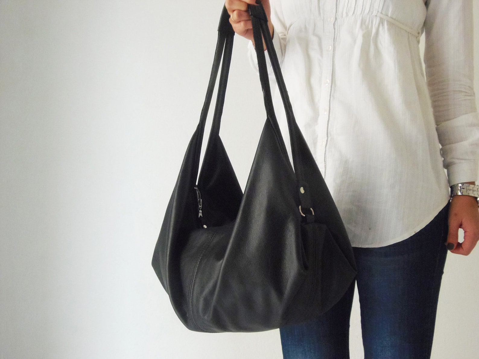 Black Leather Bag Soft Leather Bag Slouchy Leather Bag - Etsy