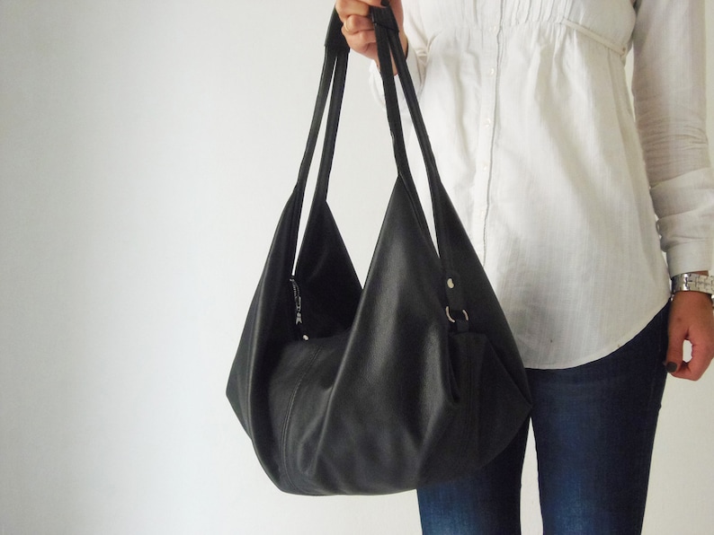 Black leather bag Soft leather bag Slouchy leather bag Large women leather purse Leather Handbag DeLUNA bag image 2