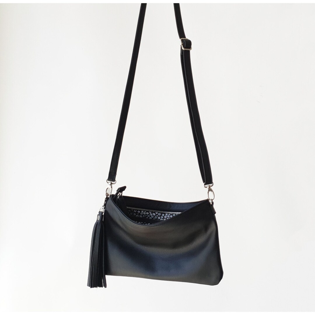 Black Small Crossbody Purse With Tassel Black Leather Clutch Etsy