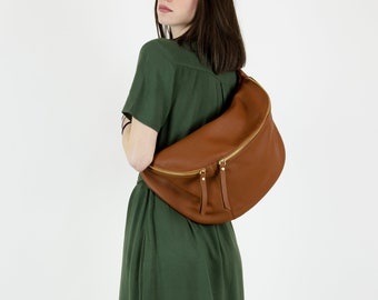 Große Umhängetasche für Damen - Oversized Leder Bauchtasche - Leder Bauchtasche - Große und slouchy Ledertasche - Geschenk -