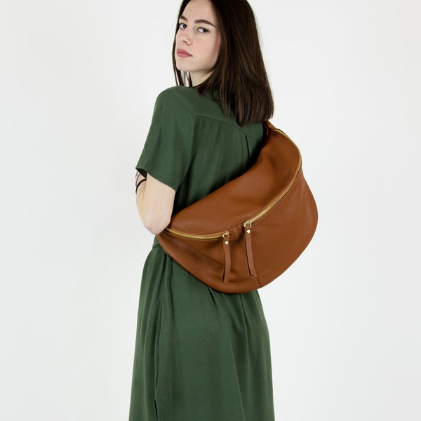 Large sling bag for women - Oversized leather fanny pack - Leather waist bag - Large and slouchy leather purse -  Bum bag - Waist bag - Gift