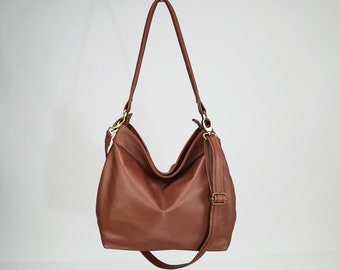 Soft and slouchy brown leather purse - Large hobo bag for women - Slouch boho bag - Stylish laptop purse - Brown leather shoulder bag - Gift